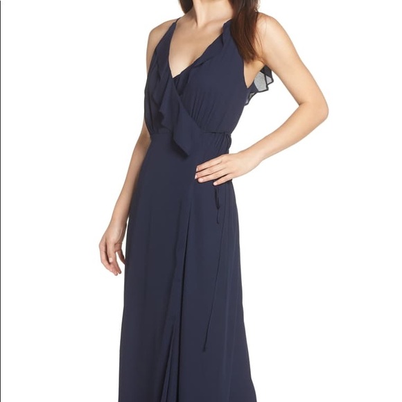 WAYF Jamie Ruffle Wrap navy Gown - Picture 3 of 9